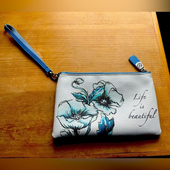 Brighton Handbags - Brighton Bella Life is Beautiful Wristlet White Blue Floral Phone Bag Purse